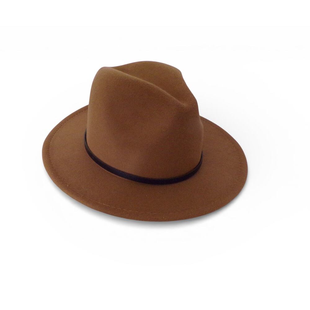 Fedora Hat Saddle Brown Thin Band with Brass Buckle Detail Size size 22.5" - Picture 1 of 5